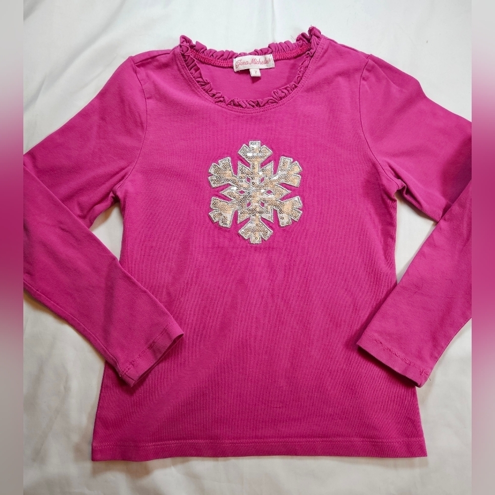 Jona Michelle Girls Pink Snowflake Long Sleeve Crewneck Top Size 7